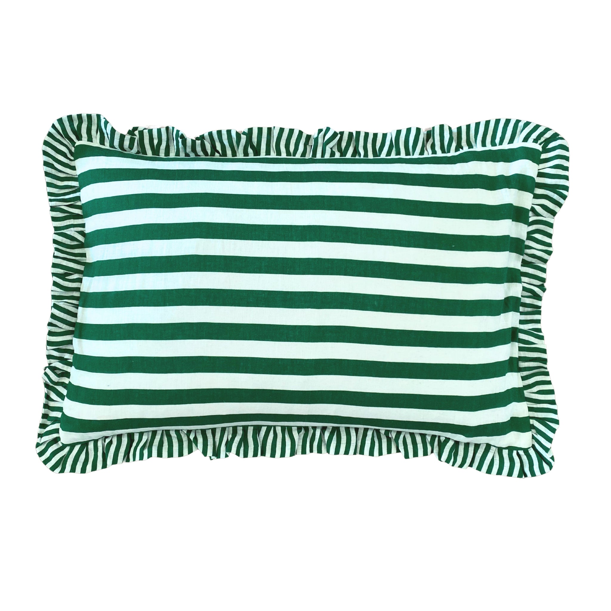 Buy Luxe Cushions & Linens - Green Ruffle Stripe Linen Cushion Cover 40 x 60 - By Luxe & Beau Designs 