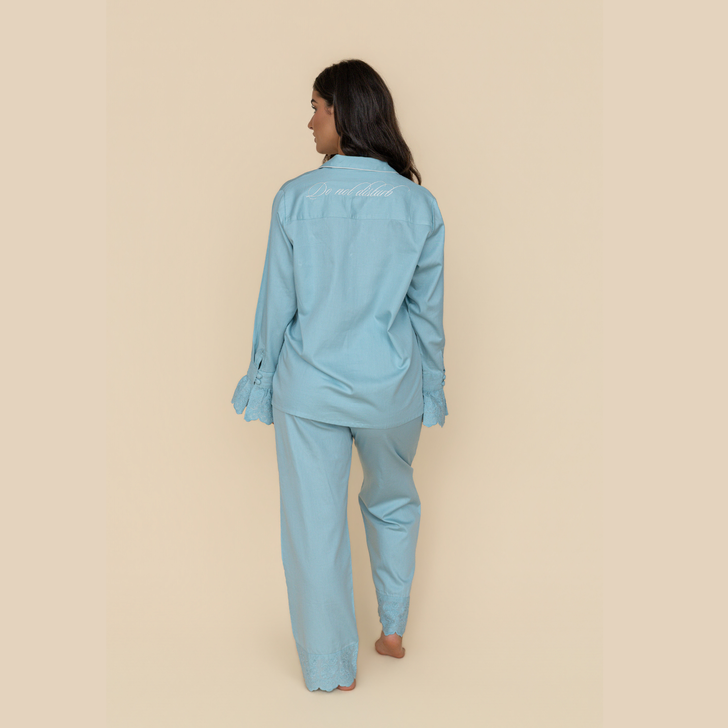 Blue Heirloom Lace Long Sleeve Pyjama Set - LUXE AND BEAU