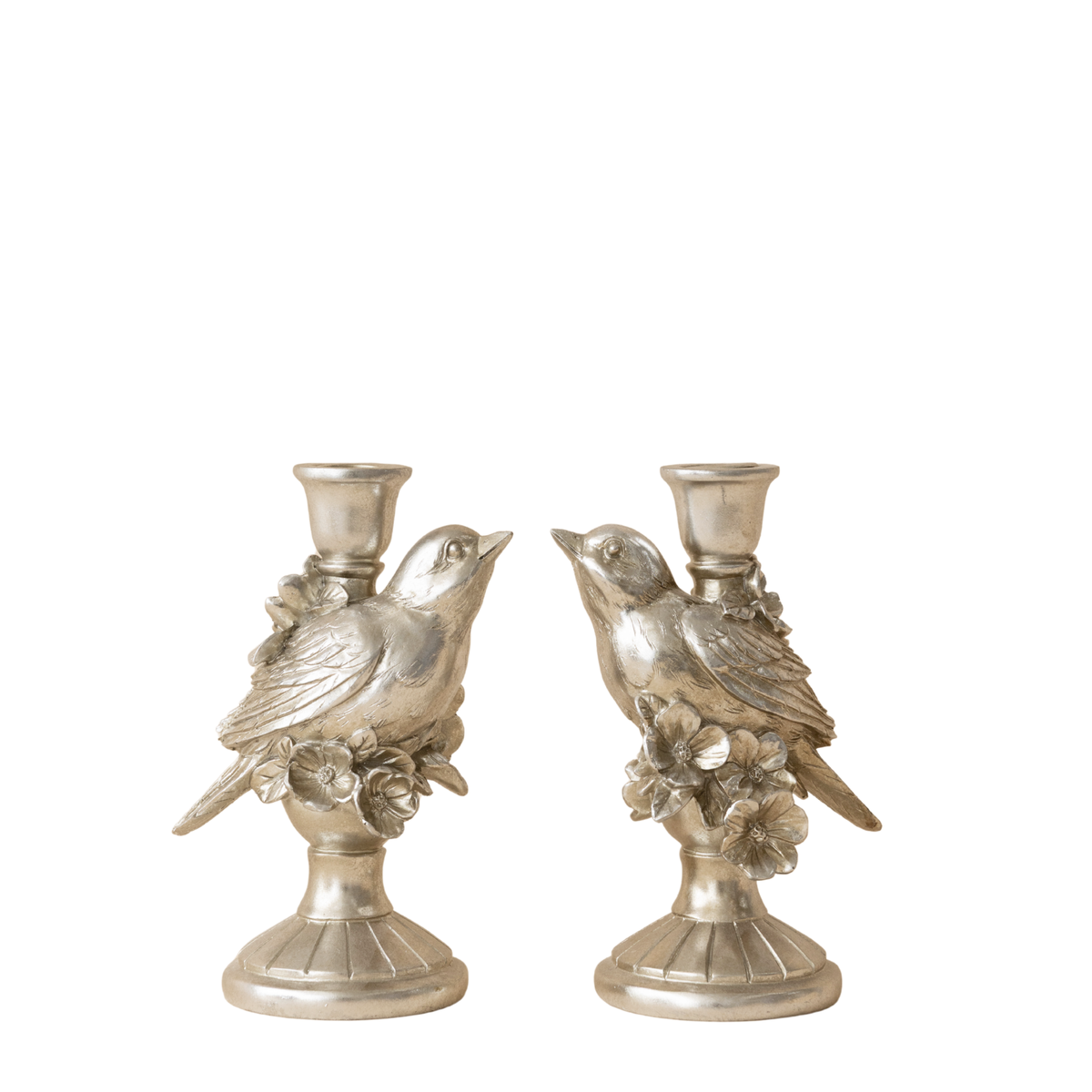 Pair of silver bird candle holders