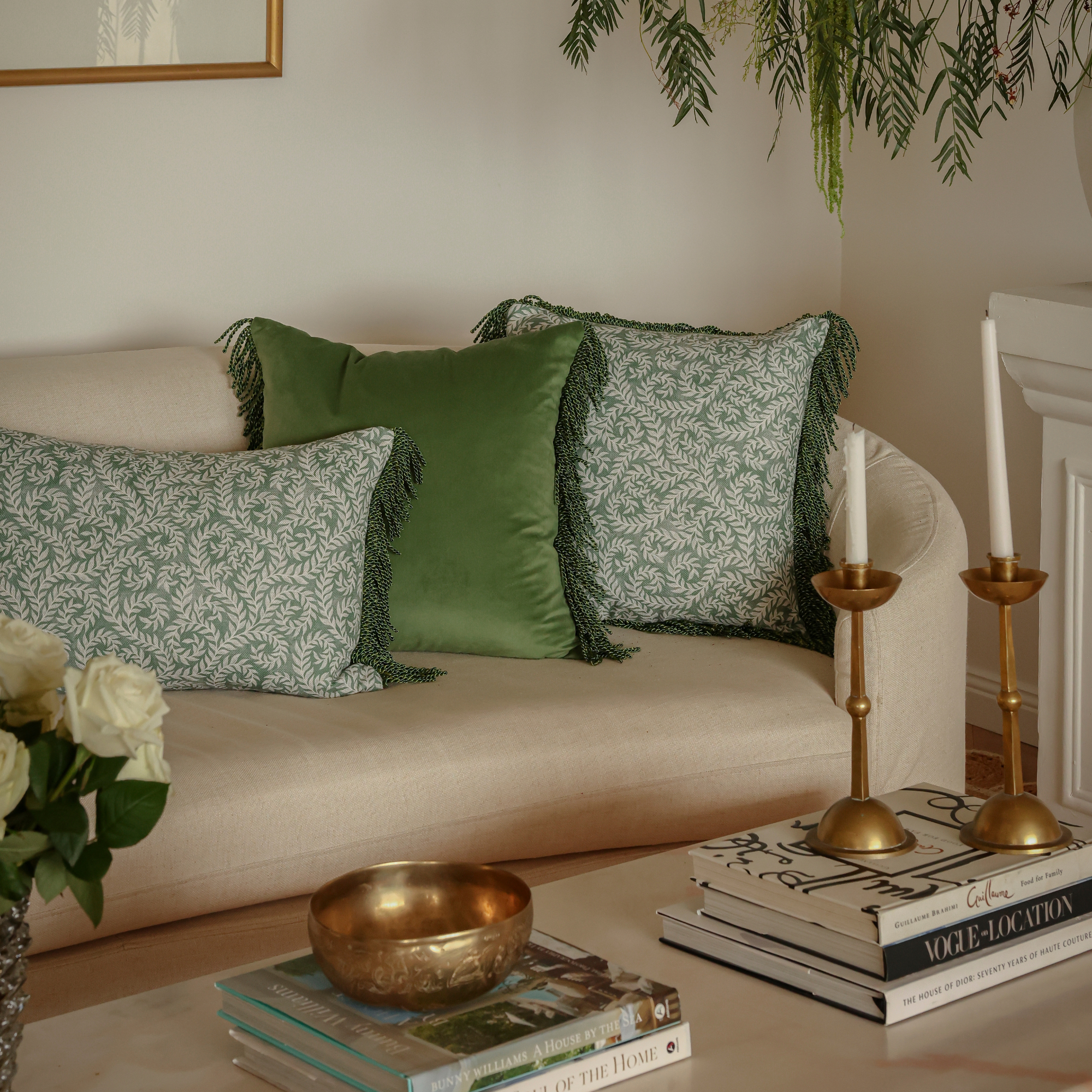 Bullion Fringe Pistachio Vine Cushion Cover 40x60cm - LUXE AND BEAU