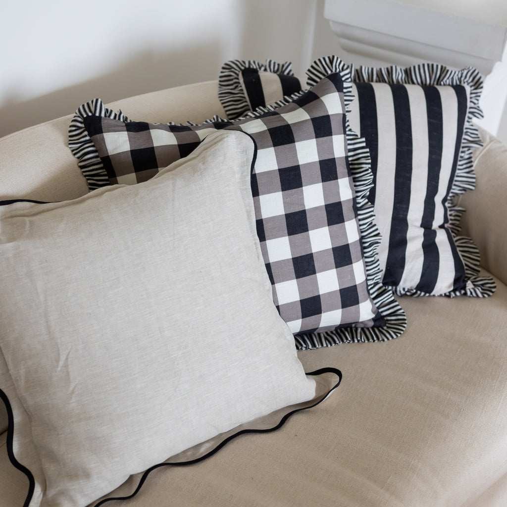 Buy Luxe Cushions & Linens - Black Check With Ticking Ruffle Cushion Cover 50 x 50 - By Luxe & Beau Designs 