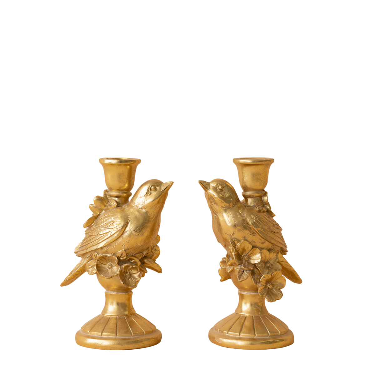 Pair of gold bird candle holders