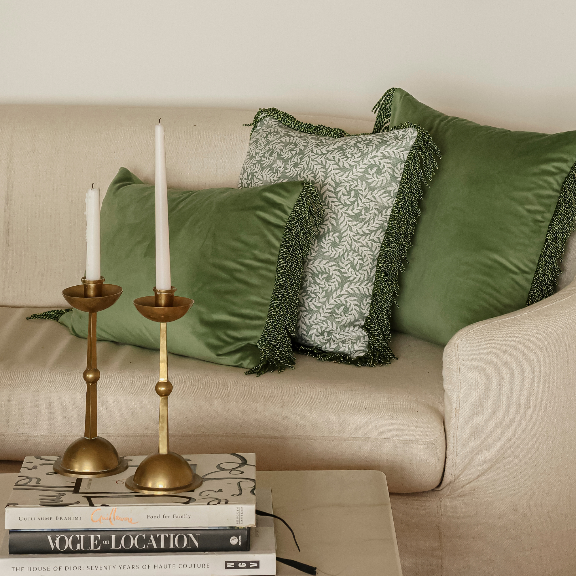 Bullion Fringe Pistachio Velvet Cushion Cover 50x50cm - LUXE AND BEAU