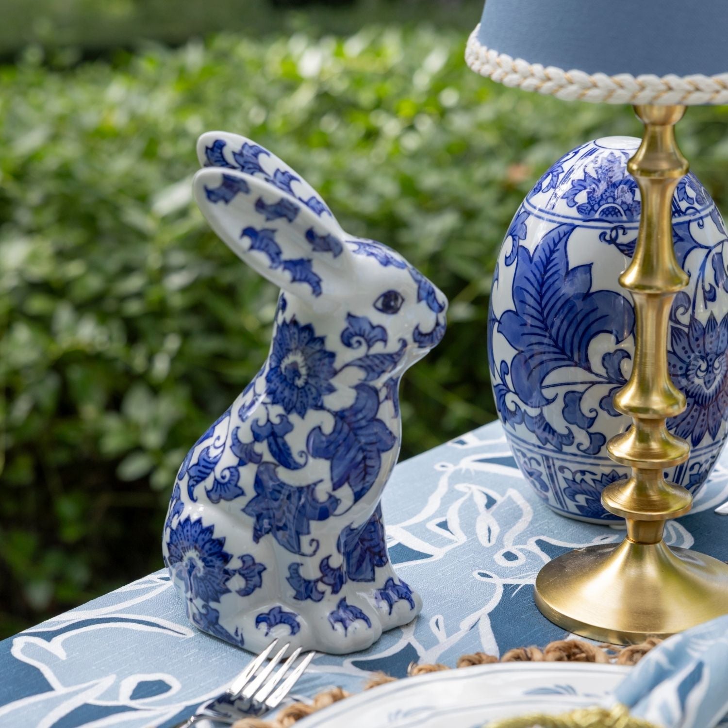 Blue Ceramic Easter Bunnies (Set of 2) - LUXE AND BEAU