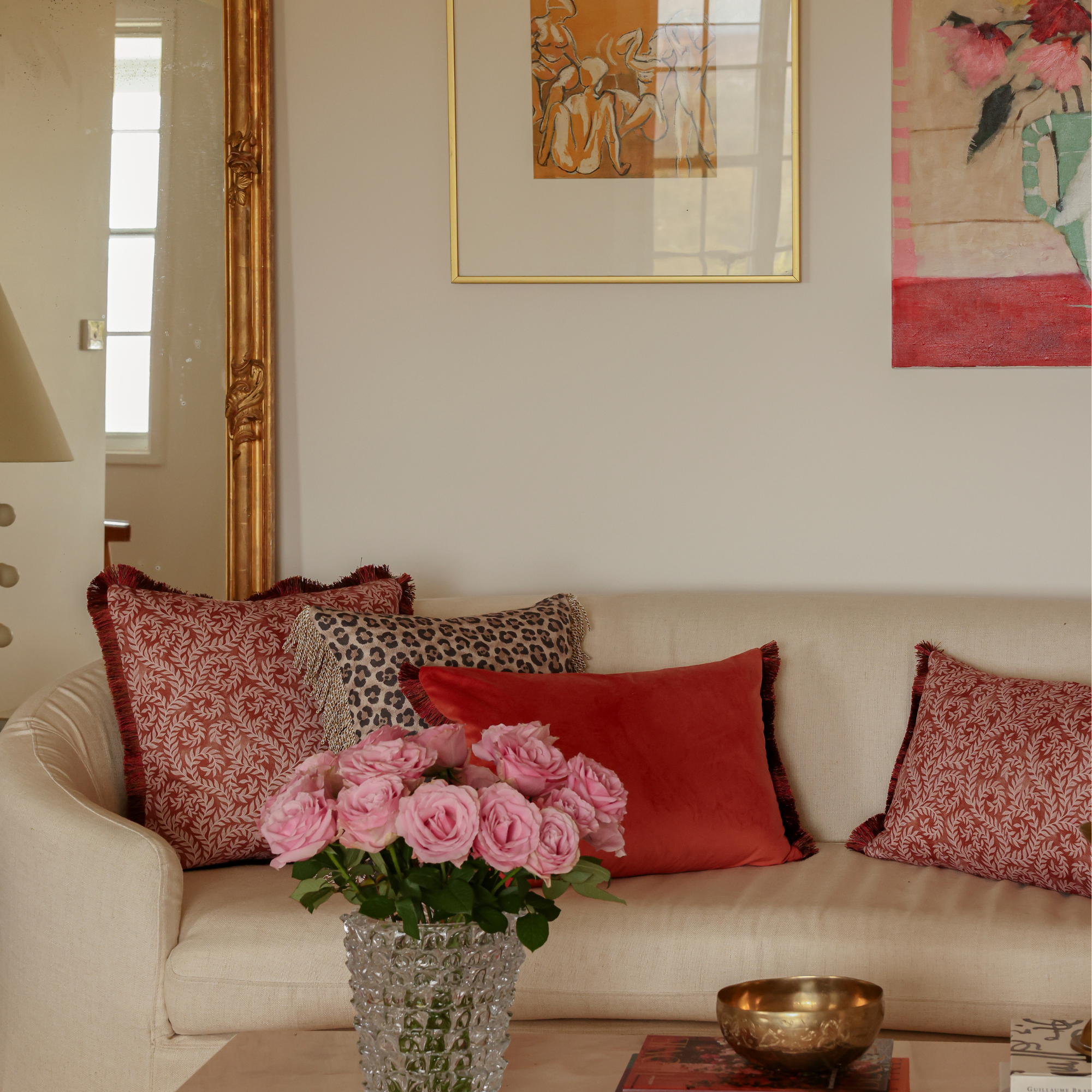 Twill Fringe Terracotta Vine Cushion Cover 50x50cm - LUXE AND BEAU