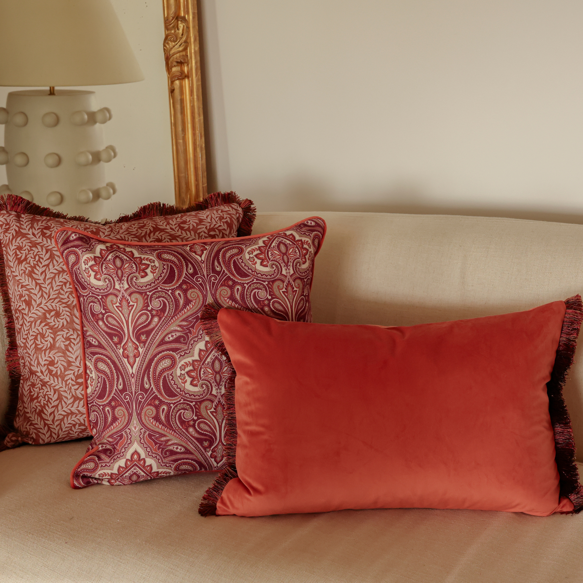 Terracotta Fringe Velvet Cushion Cover 40x60cm - LUXE AND BEAU