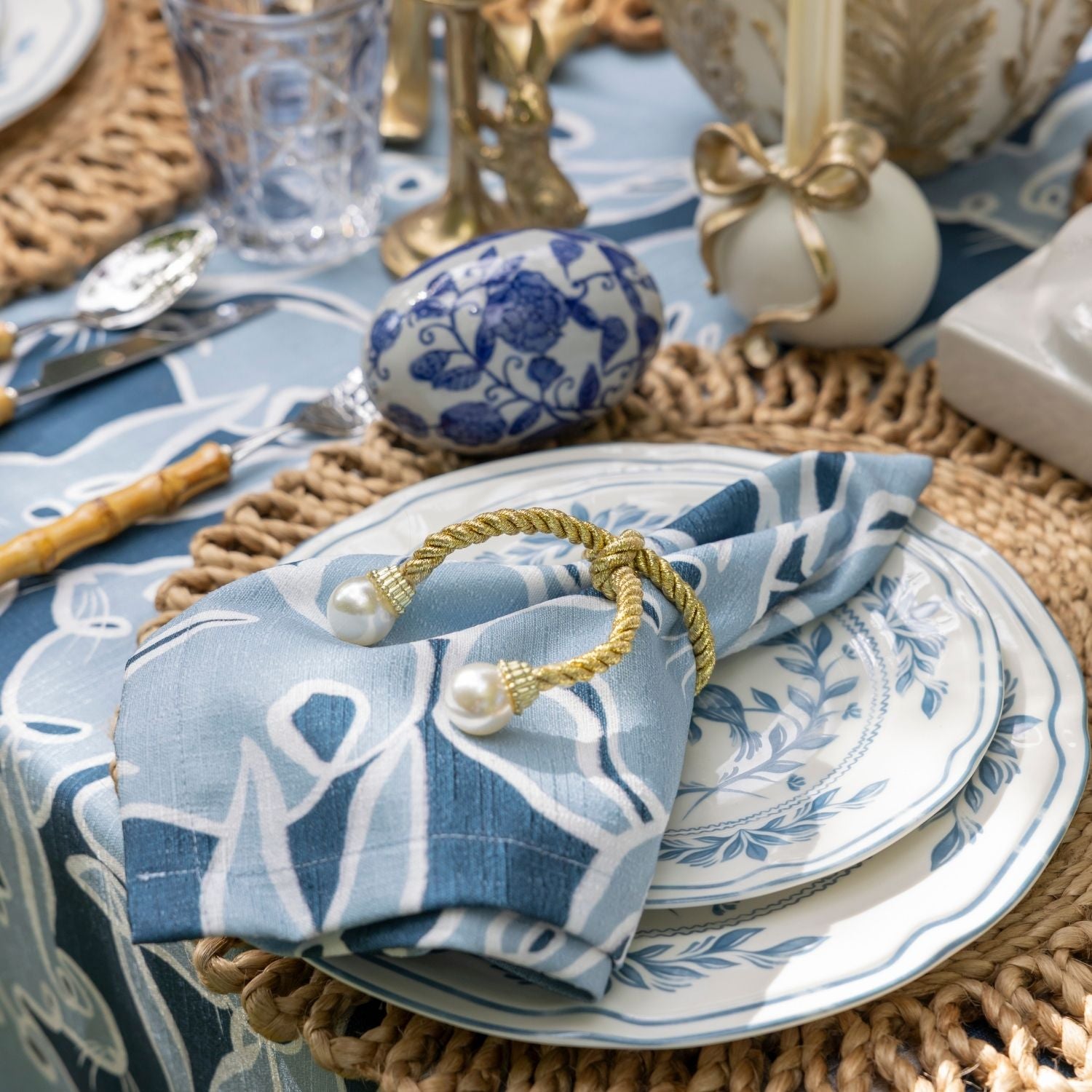 Bunnies at Brunch Blue Napkins (Set of 4) - LUXE AND BEAU