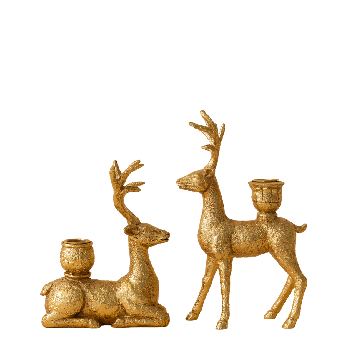 Gold sitting and standing deer candle holders