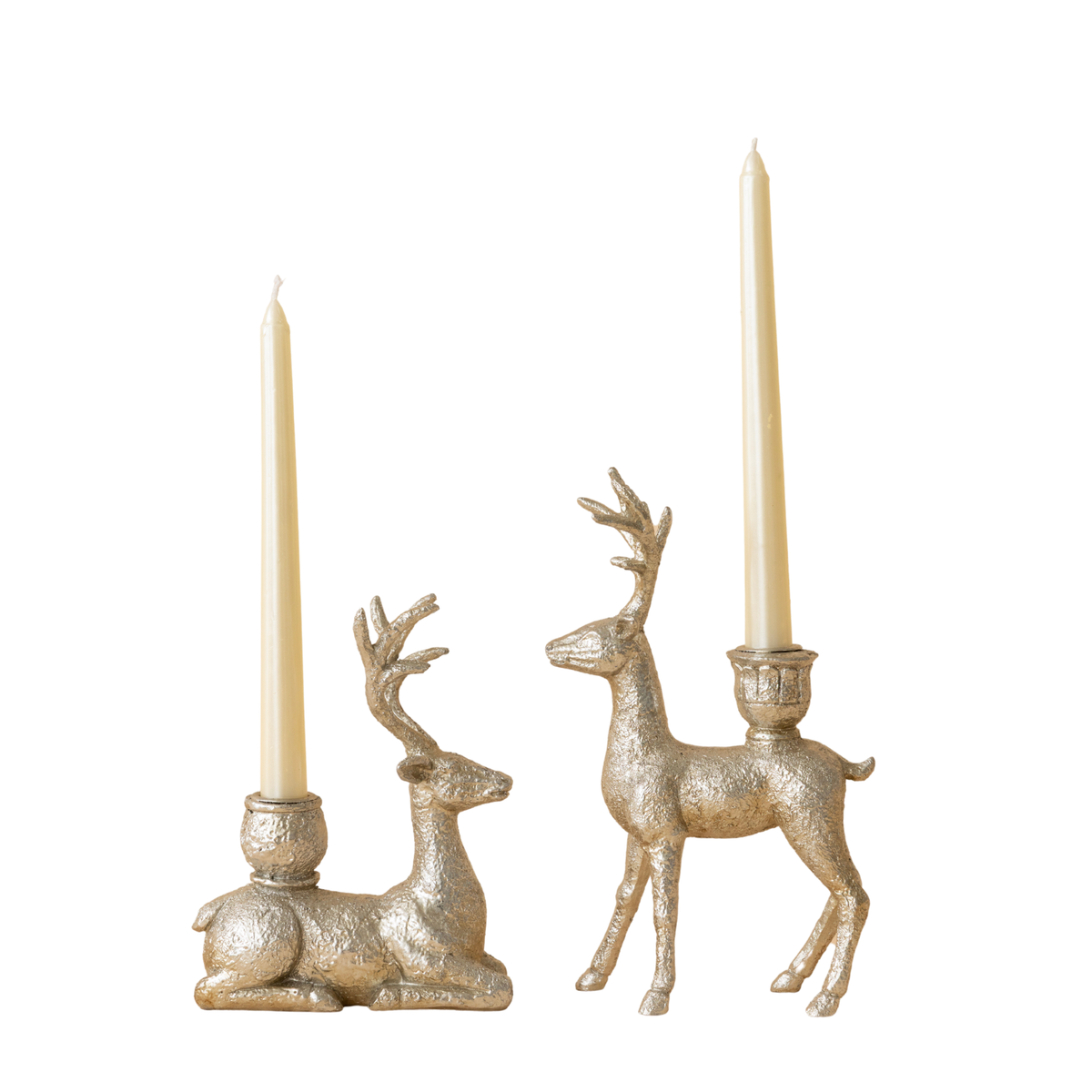 Silver deer candle holders with taper candles