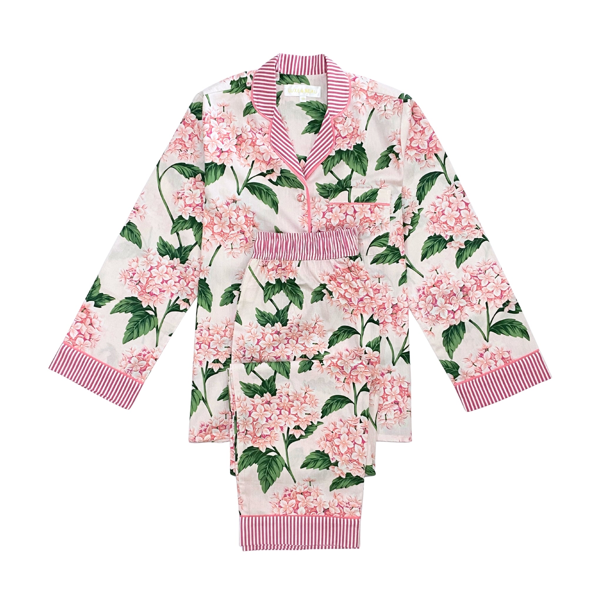 Pink Hydrangea Long Sleeve Pyjama Set - LUXE AND BEAU