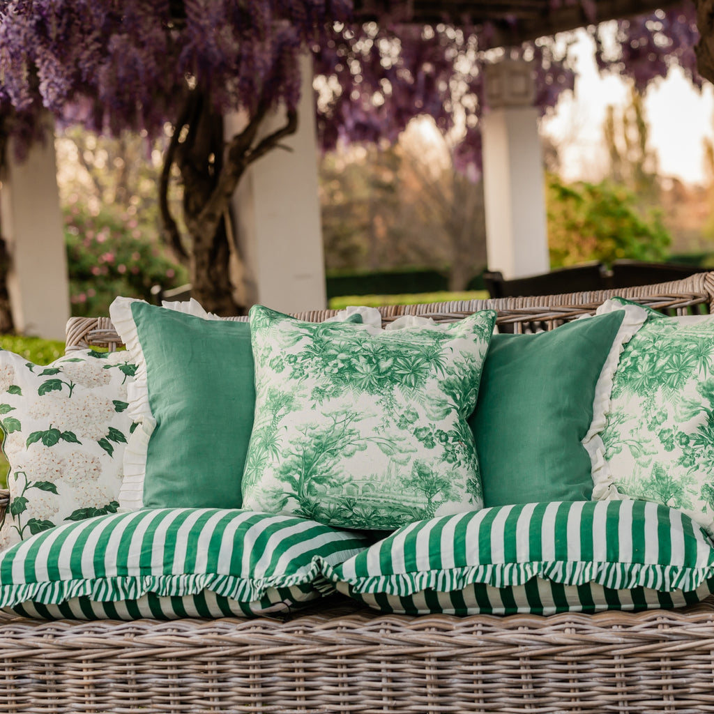 Buy Luxe Cushions & Linens - Green Linen With Cream Ruffle Cushion Cover 50 x 50 - By Luxe & Beau Designs 