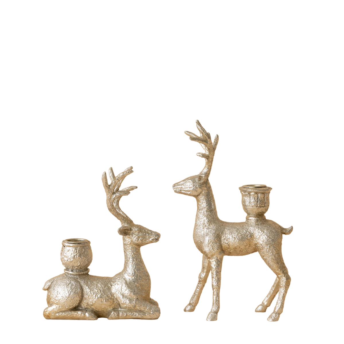 Silver sitting and standing deer candle holders