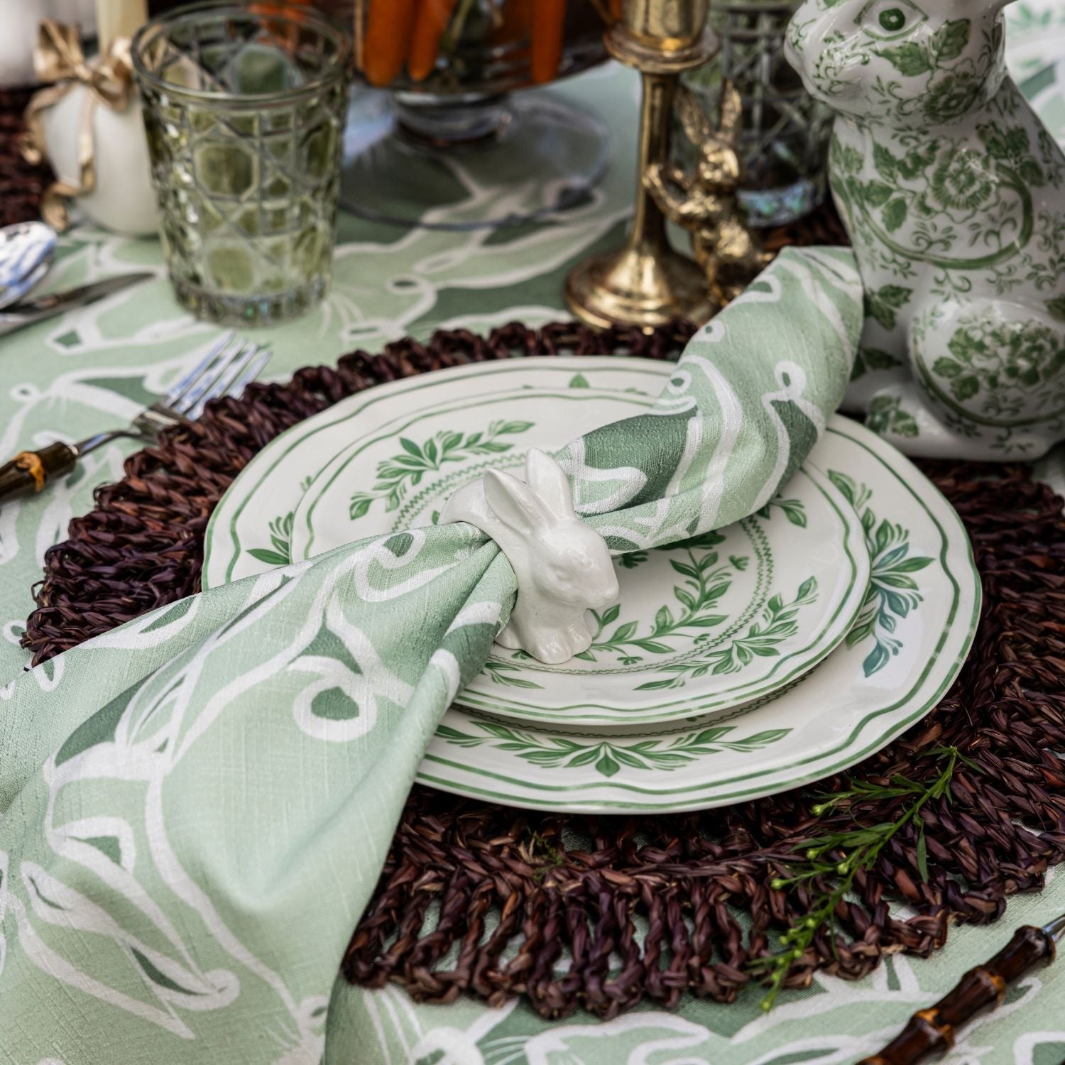 Bunnies at Brunch Pistachio Napkins (Set of 4) - LUXE AND BEAU