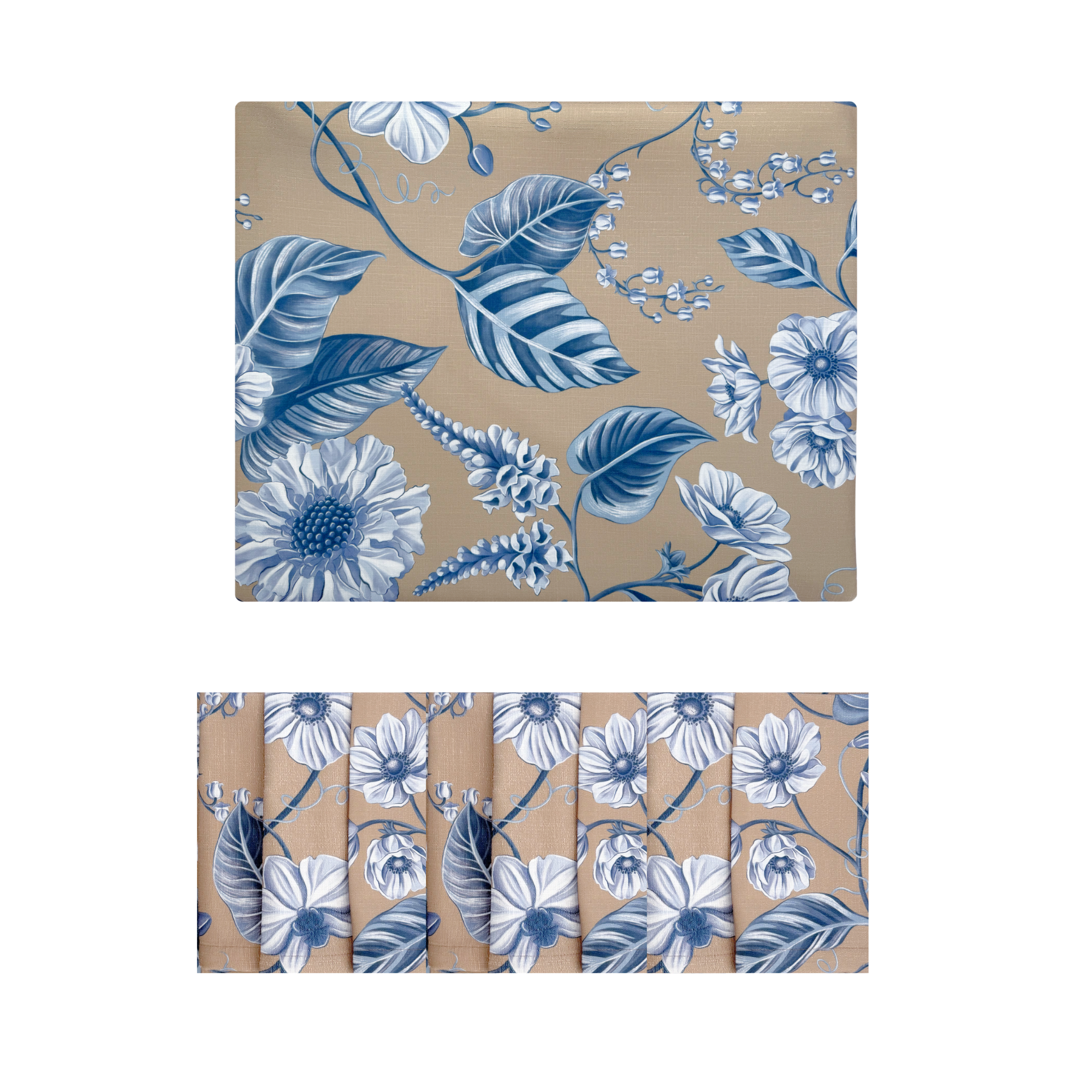 Georgie's Floral Navy And Biscuit Table Cloth + 8 Napkins - LUXE AND BEAU