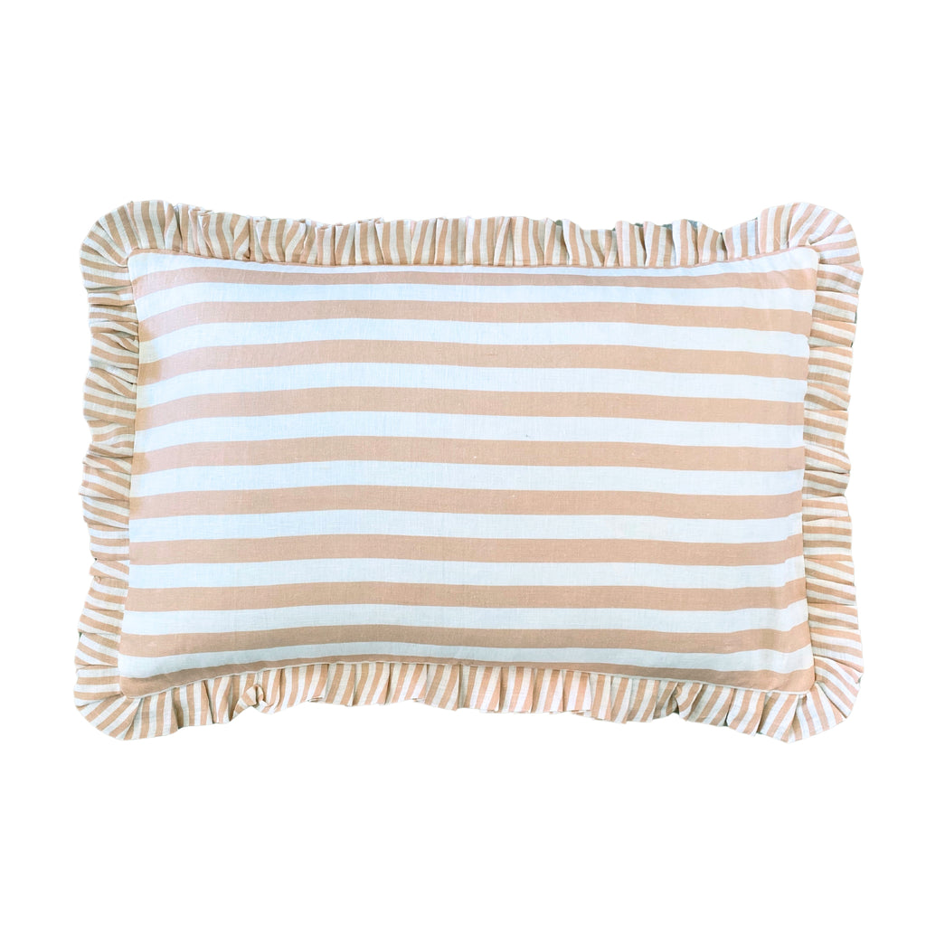Buy Luxe Cushions & Linens - Blush Ruffle Stripe Linen Cushion Cover 40x60 - By Luxe & Beau Designs 