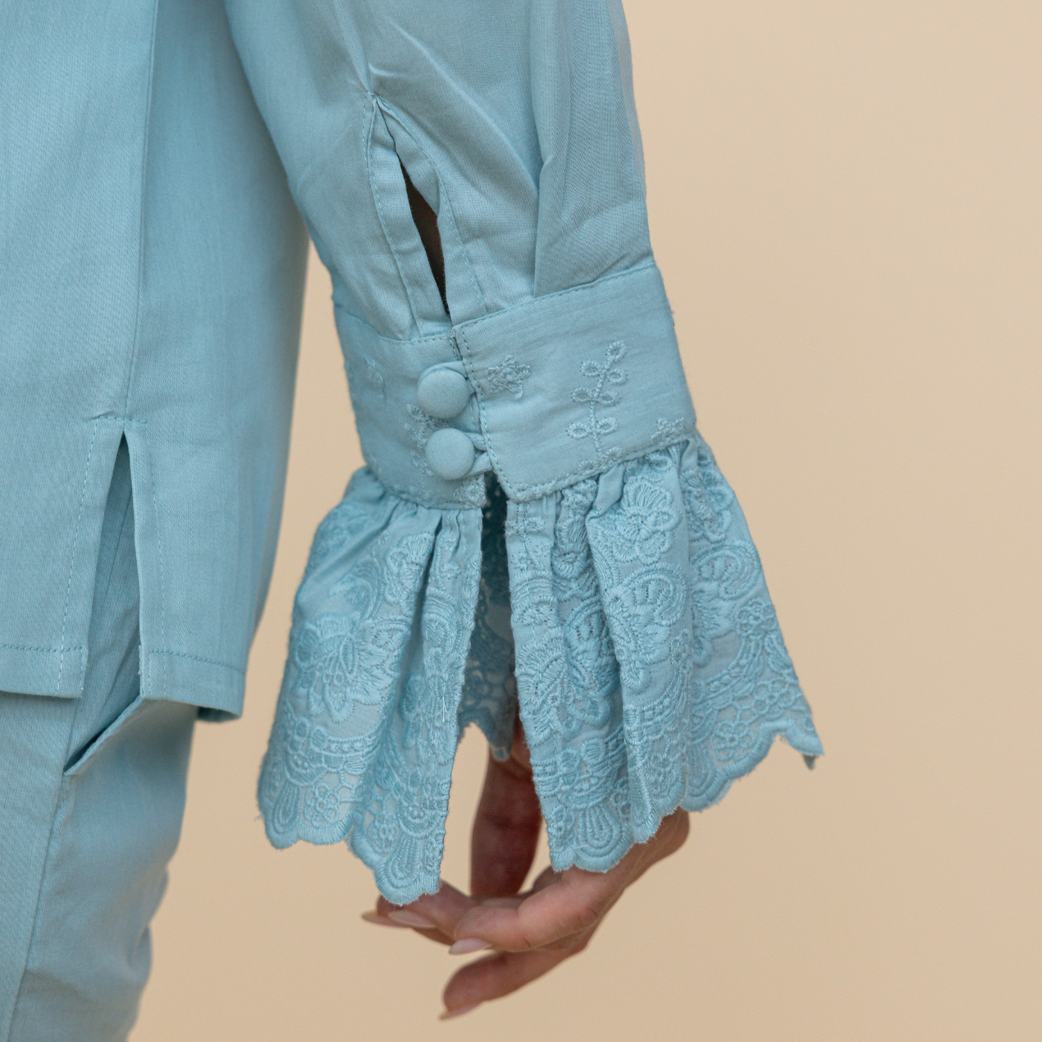 Blue Heirloom Lace Long Sleeve Pyjama Set - LUXE AND BEAU