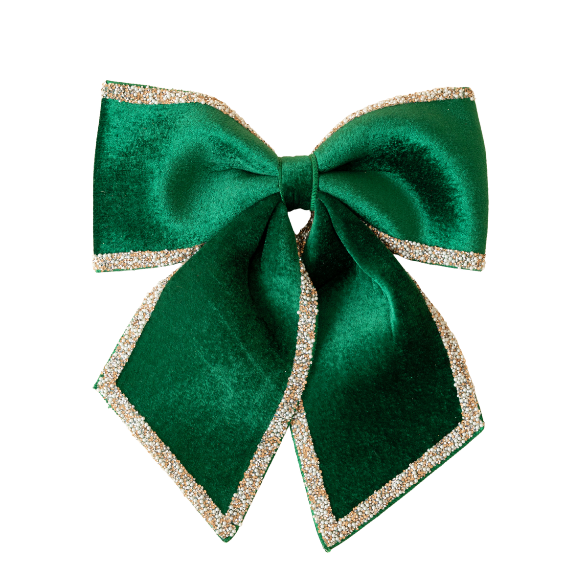 Green velvet bow with champagne glitter trim