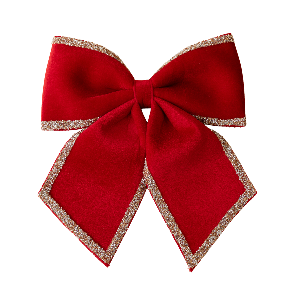 Red velvet bow with champagne glitter trim
