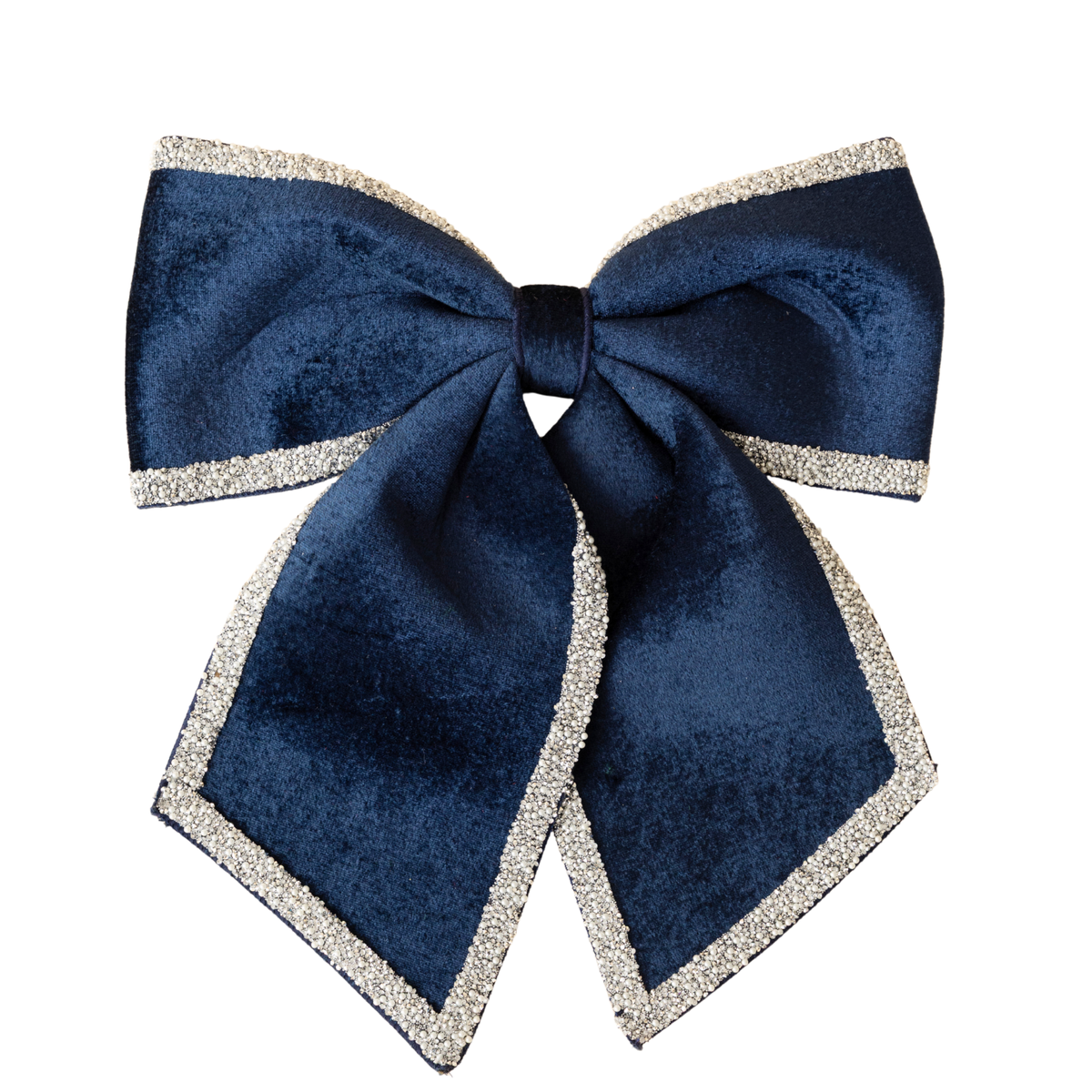 Navy velvet bow with silver glitter trim