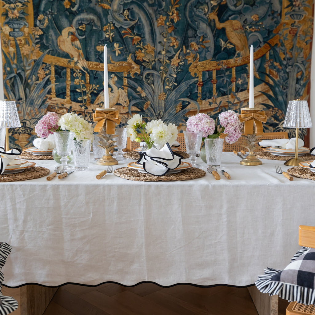 Buy Luxe Cushions & Linens - Cream and Black Scallop Table Cloth - By Luxe & Beau Designs 