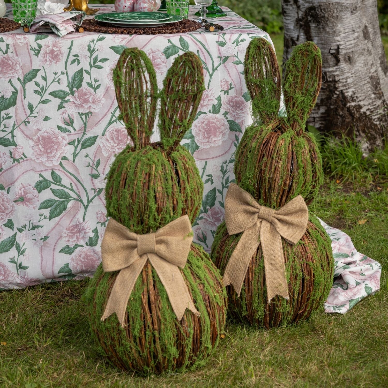 Large Wicker Moss Bunnies (Set of 2) - LUXE AND BEAU