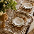 Gold Toile Christmas table styled with Gold Toile table cloth, Gold Toile napkins and gold placemats with ivory embroidery