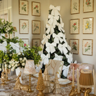 Gold Toile Christmas table styled with Gold Toile table cloth