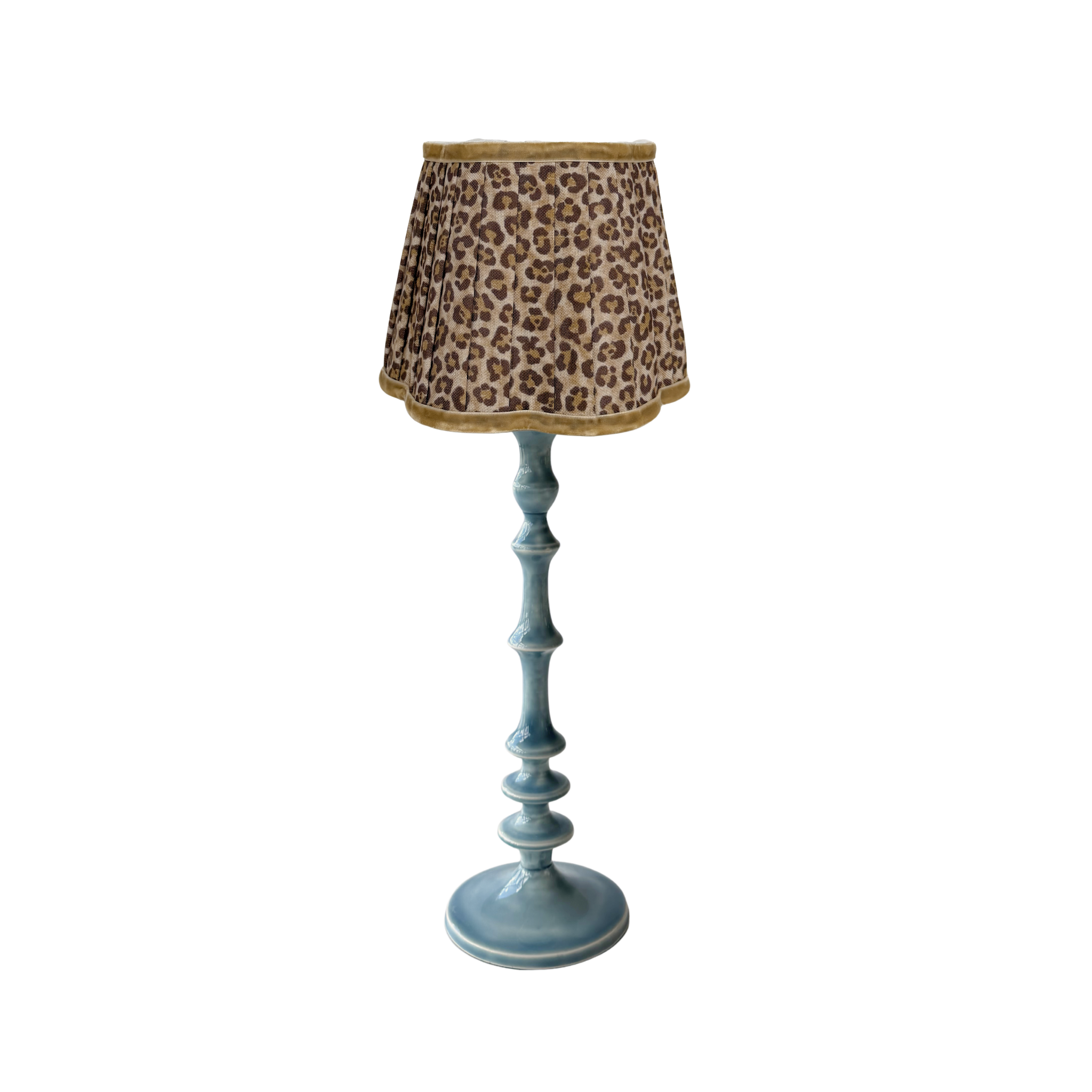 Leopard Scallop Lamp Shade & Ocean Blue Base - Table Lamp - LUXE AND BEAU