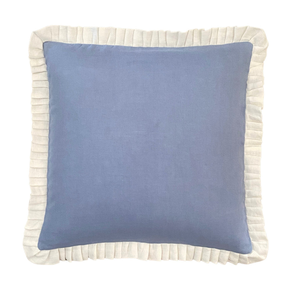 Buy Luxe Cushions & Linens - Blue Linen With Cream Ruffle Cushion Cover 50 x 50 - By Luxe & Beau Designs 