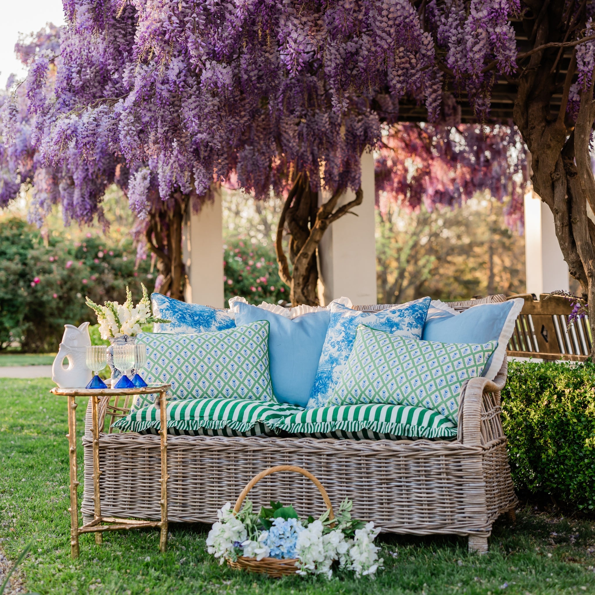 Buy Luxe Cushions & Linens - Blue Linen With Cream Ruffle Cushion Cover 50 x 50 - By Luxe & Beau Designs 