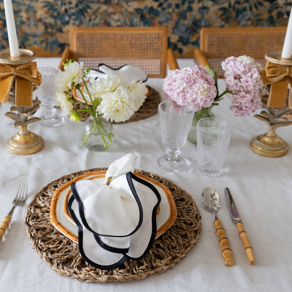 Buy Luxe Cushions & Linens - Cream and Black Scallop Table Cloth - By Luxe & Beau Designs 