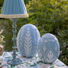 Audrey Sky Blue and Cream Ruffle Lamp Shade & Ocean Blue Base - Table Lamp - LUXE AND BEAU