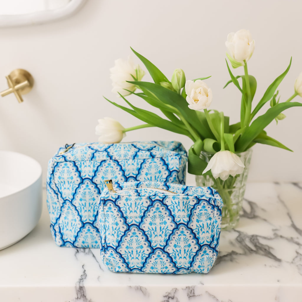 Buy Luxe Cushions & Linens - Blue Scallop Cosmetic Bag - By Luxe & Beau Designs 