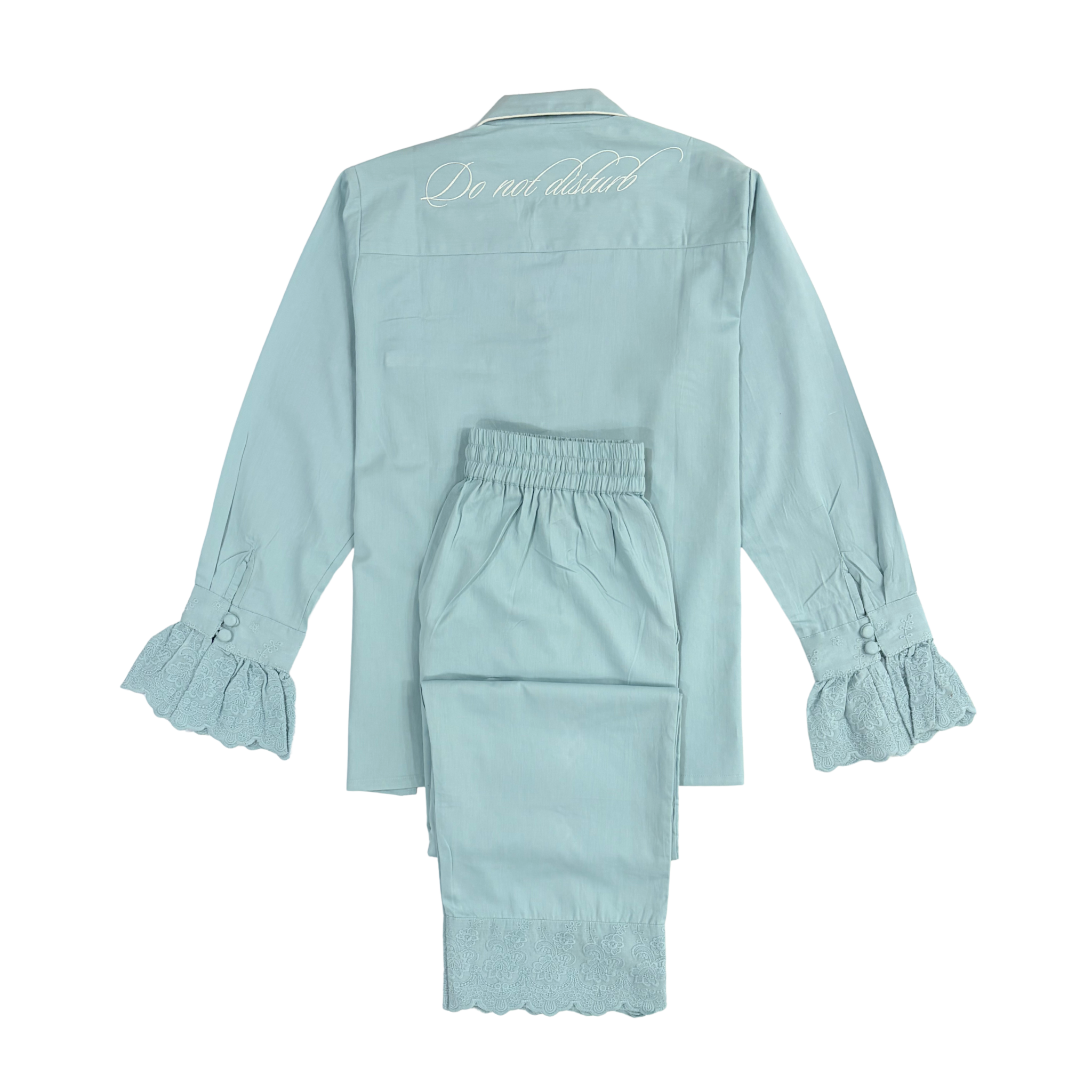 Blue Heirloom Lace Long Sleeve Pyjama Set - LUXE AND BEAU