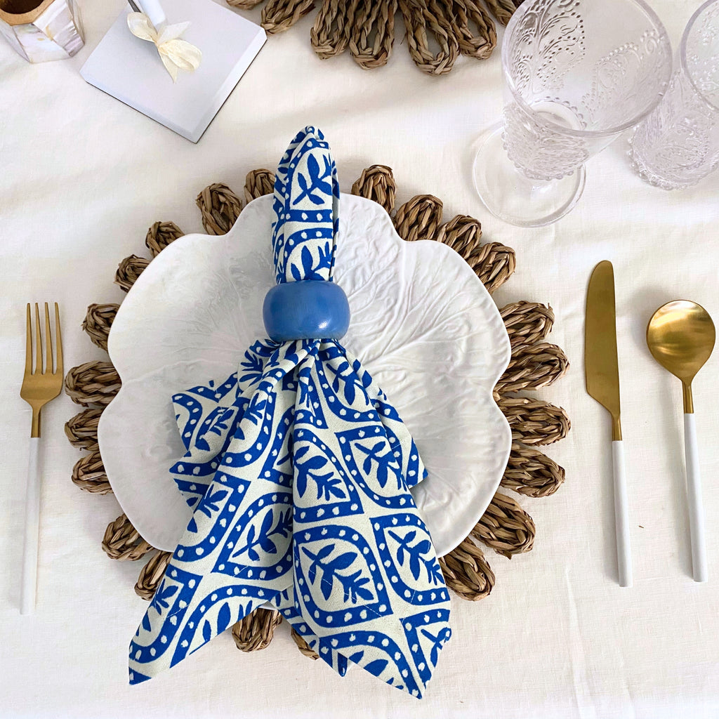 Buy Luxe Cushions & Linens - Blue Motif Napkins (Set of 4) - By Luxe & Beau Designs 