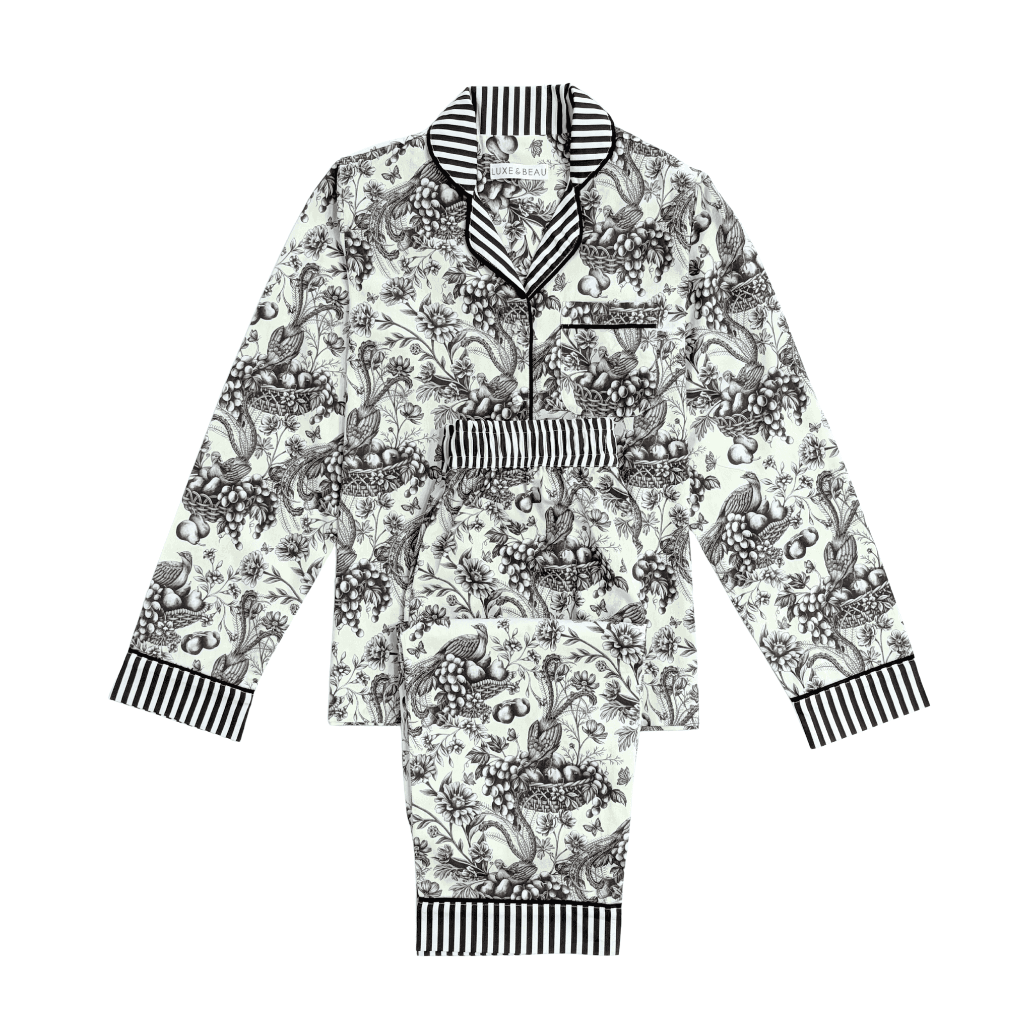 Black Toile Long Sleeve Pyjama Set - LUXE AND BEAU