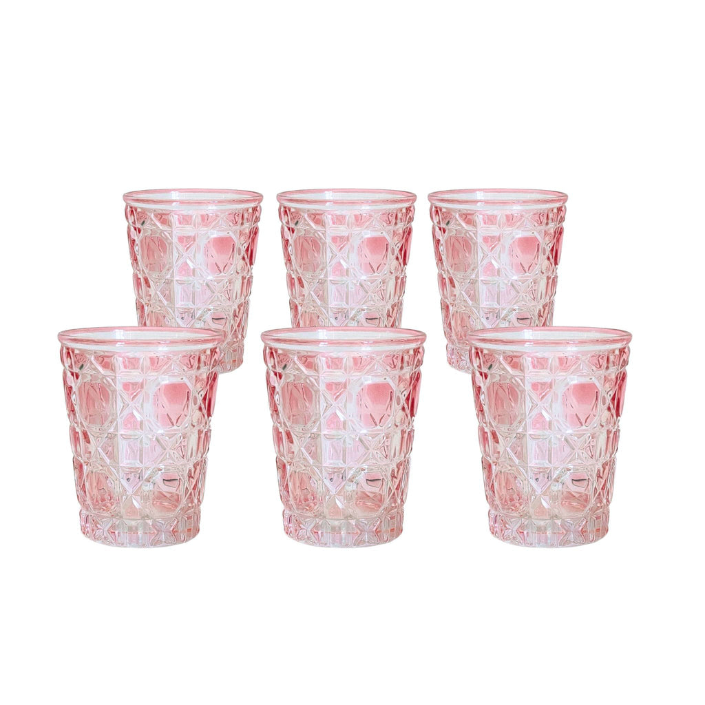 Buy Luxe Cushions & Linens - Pink Geometric Glass Tumblers (Set of 6) - By Luxe & Beau Designs 