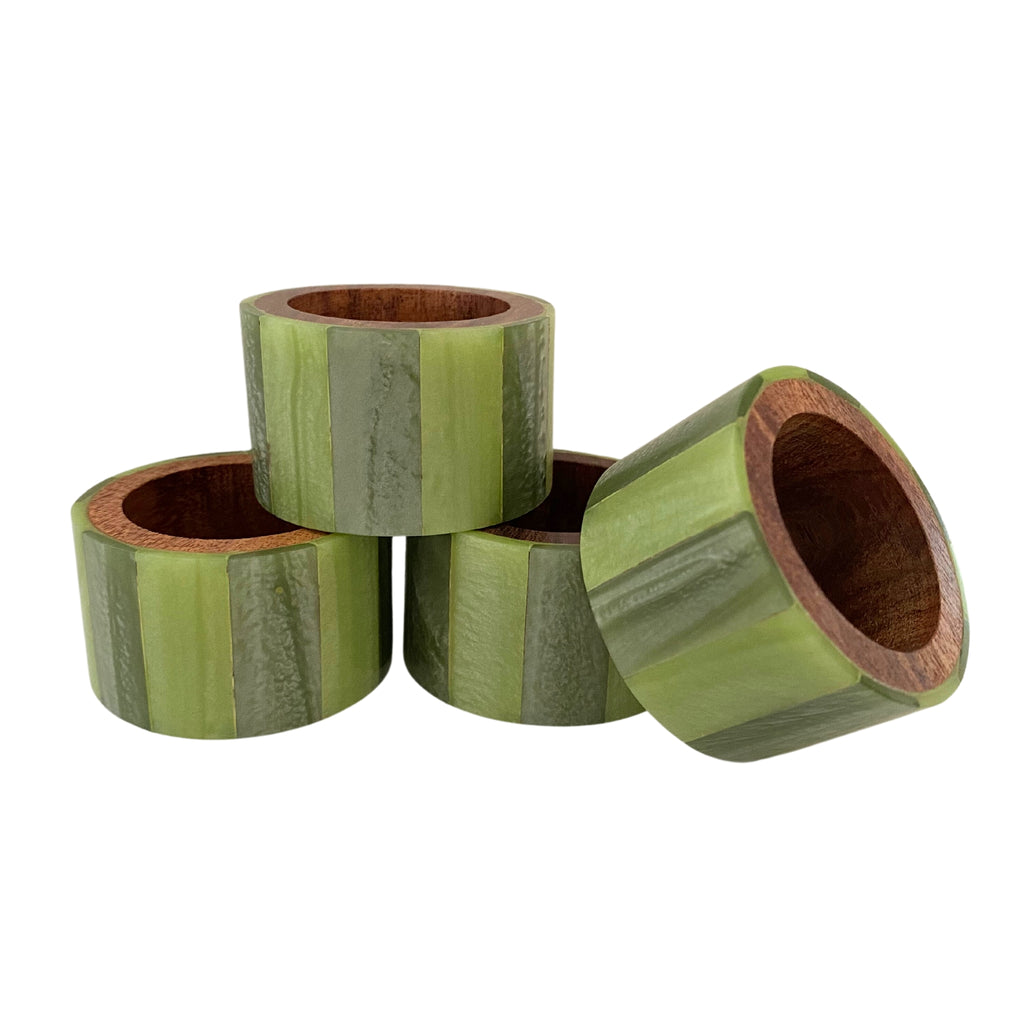 Buy Luxe Cushions & Linens - Green Stripe Napkin Rings (Set of 4) - By Luxe & Beau Designs 