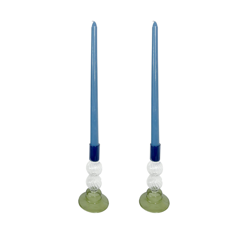 Buy Luxe Cushions & Linens - Blue and Green Glass Candle Holder (Set of 2) - By Luxe & Beau Designs 