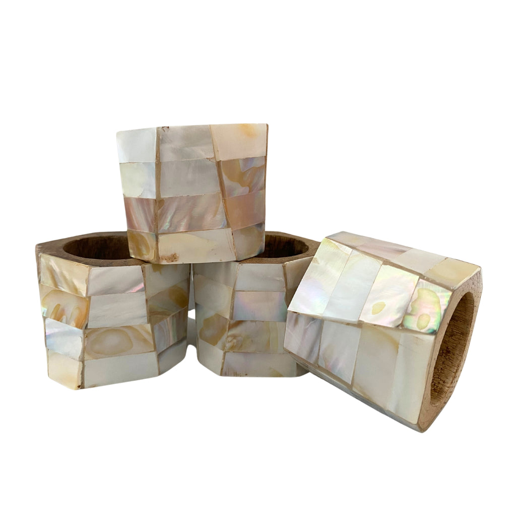 Buy Luxe Cushions & Linens - Mother of Pearl Napkin Rings (Set of 4) - By Luxe & Beau Designs 