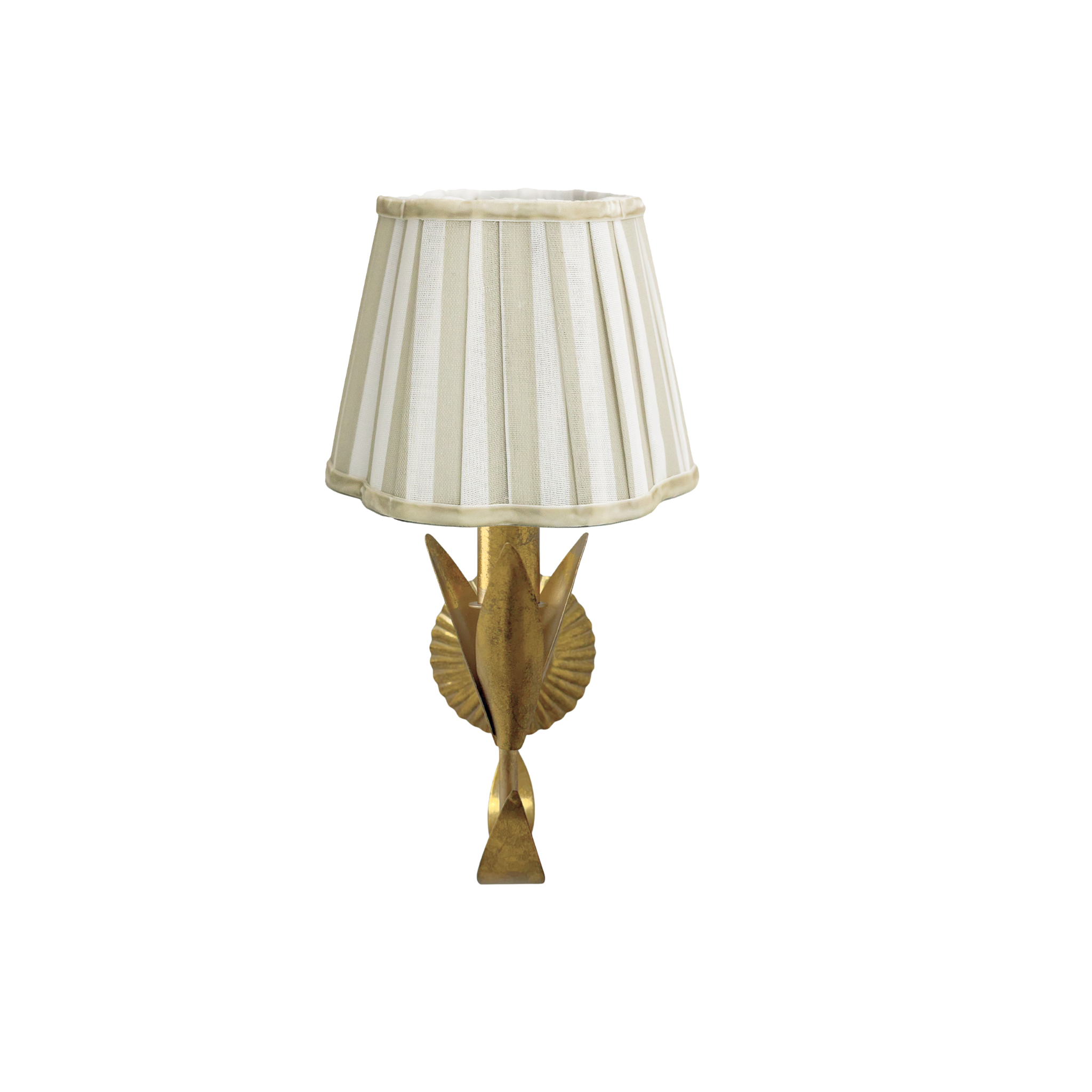 Beige Stripe Scallop Lamp Shade and La Fleur Antique Gold Wall Sconce - LUXE AND BEAU