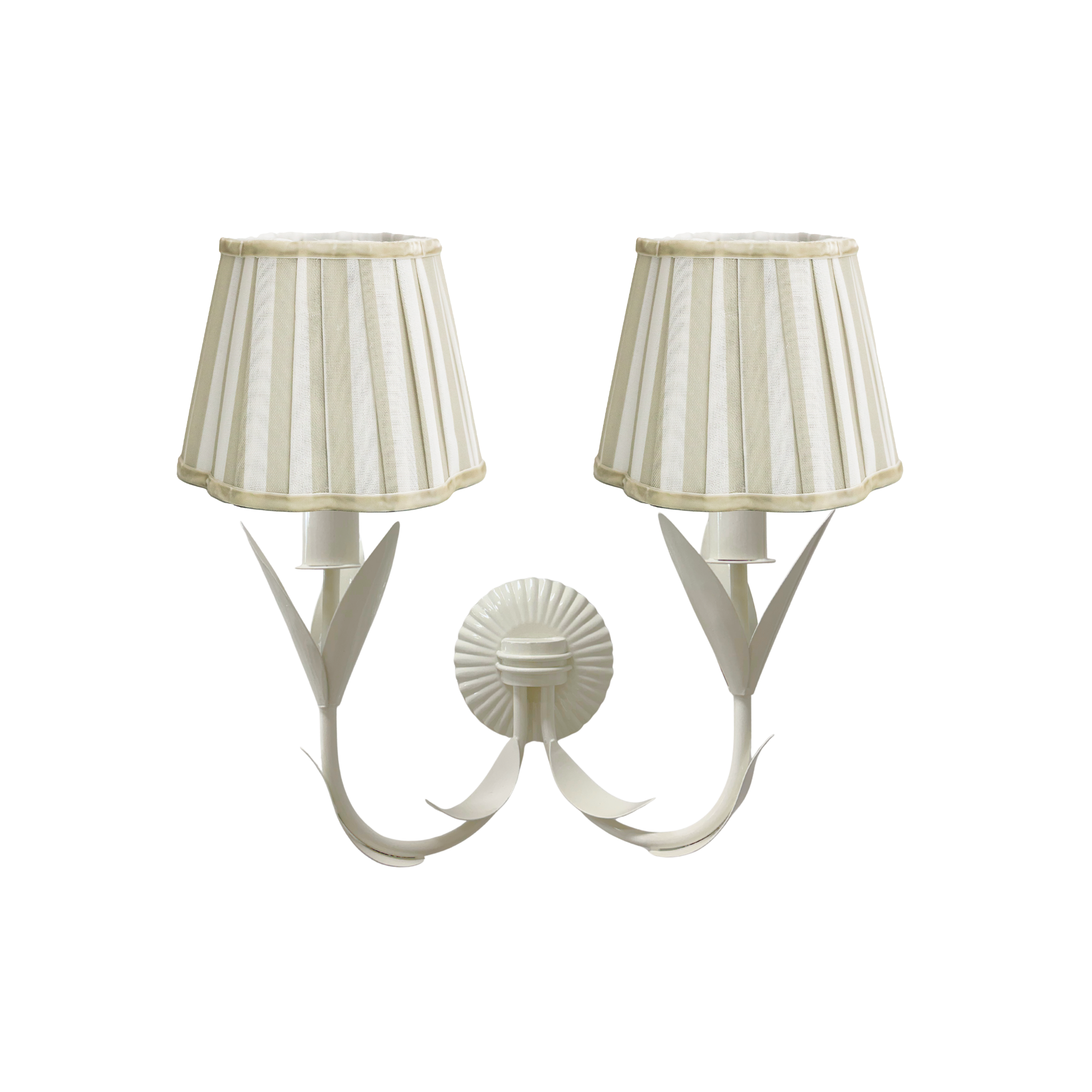 Beige Stripe Scallop Lamp Shade and La Fleur Ivory Wall Sconce - LUXE AND BEAU