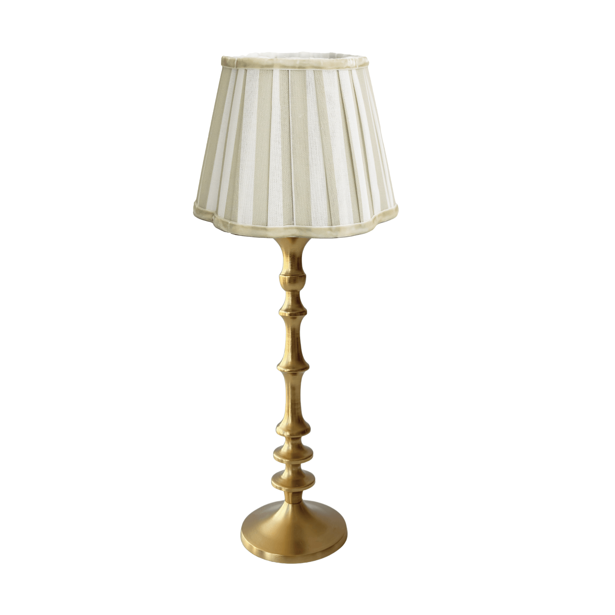 Beige Stripe Scallop Lamp Shade & Brass Base - Table Lamp - LUXE AND BEAU