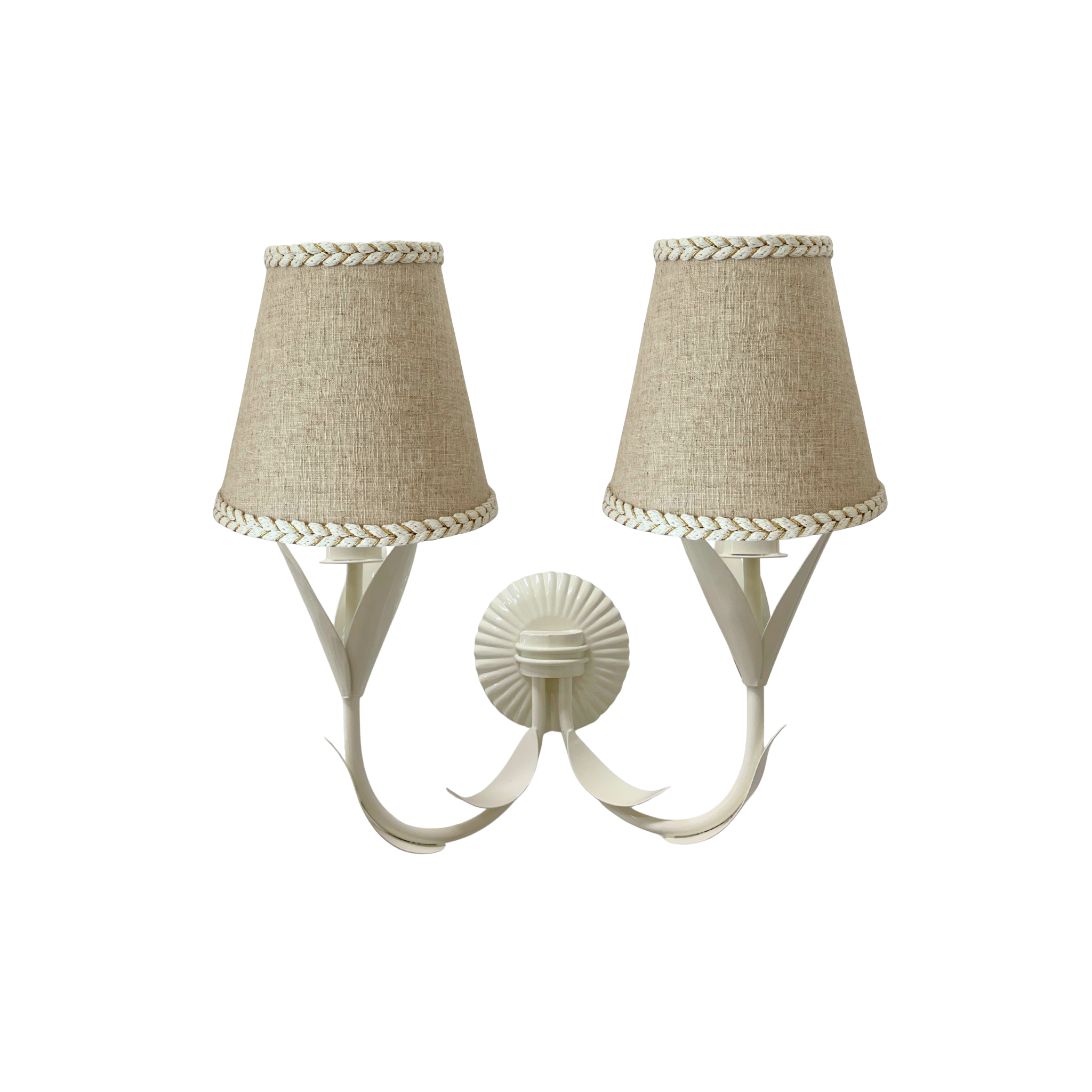 Natural Braided Trim Lamp Shade and La Fleur Ivory Wall Sconce - LUXE AND BEAU