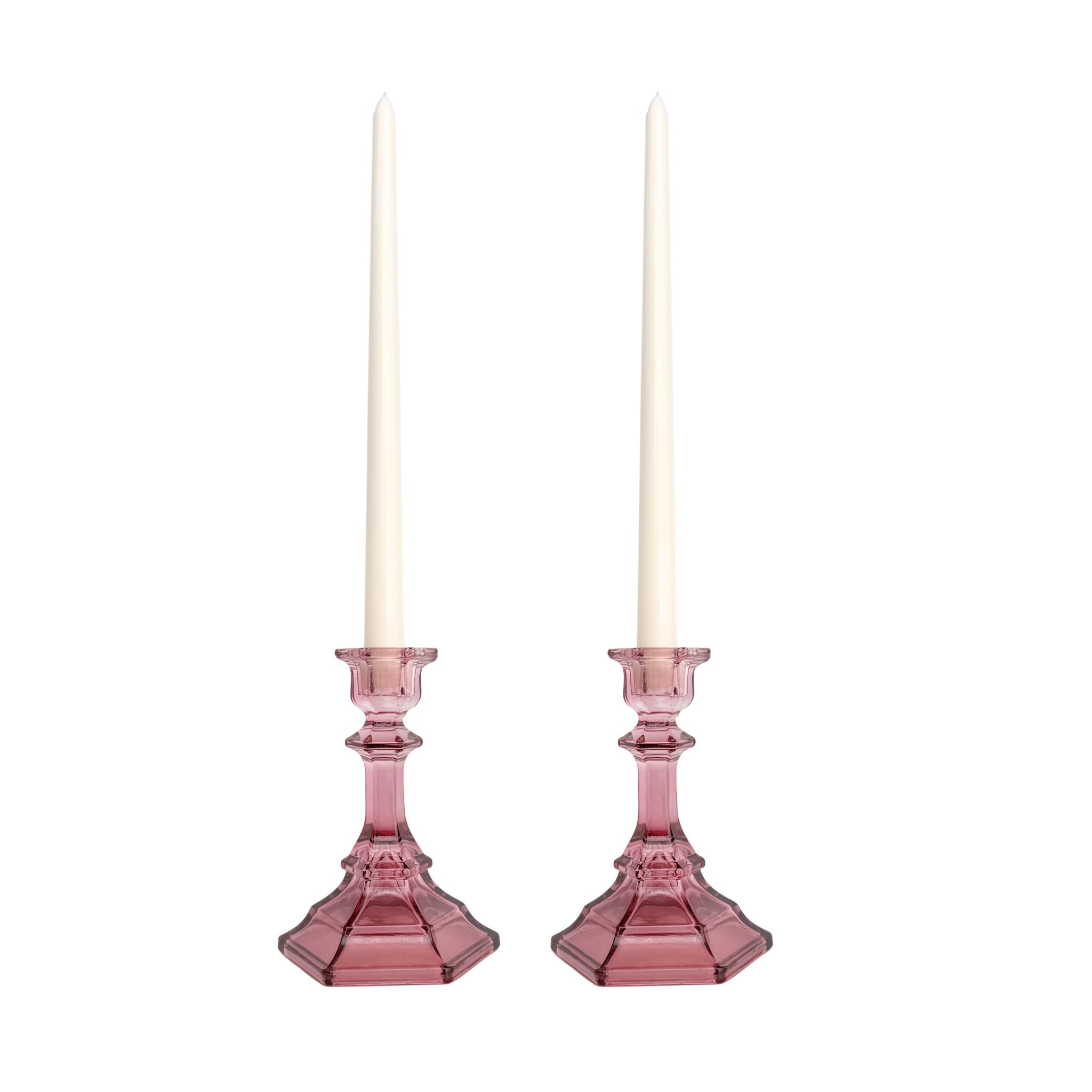 Pink Glass Candle Holder (Set of 2) - LUXE AND BEAU