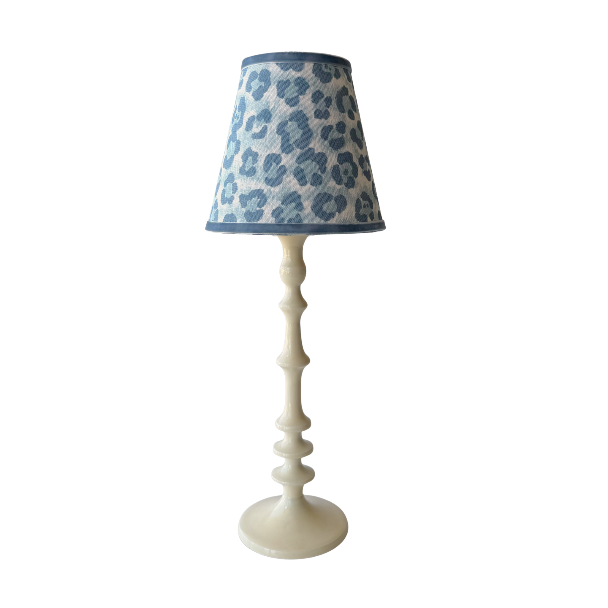Blue Leopard Lamp Shade & Ivory Base - Table Lamp - LUXE AND BEAU