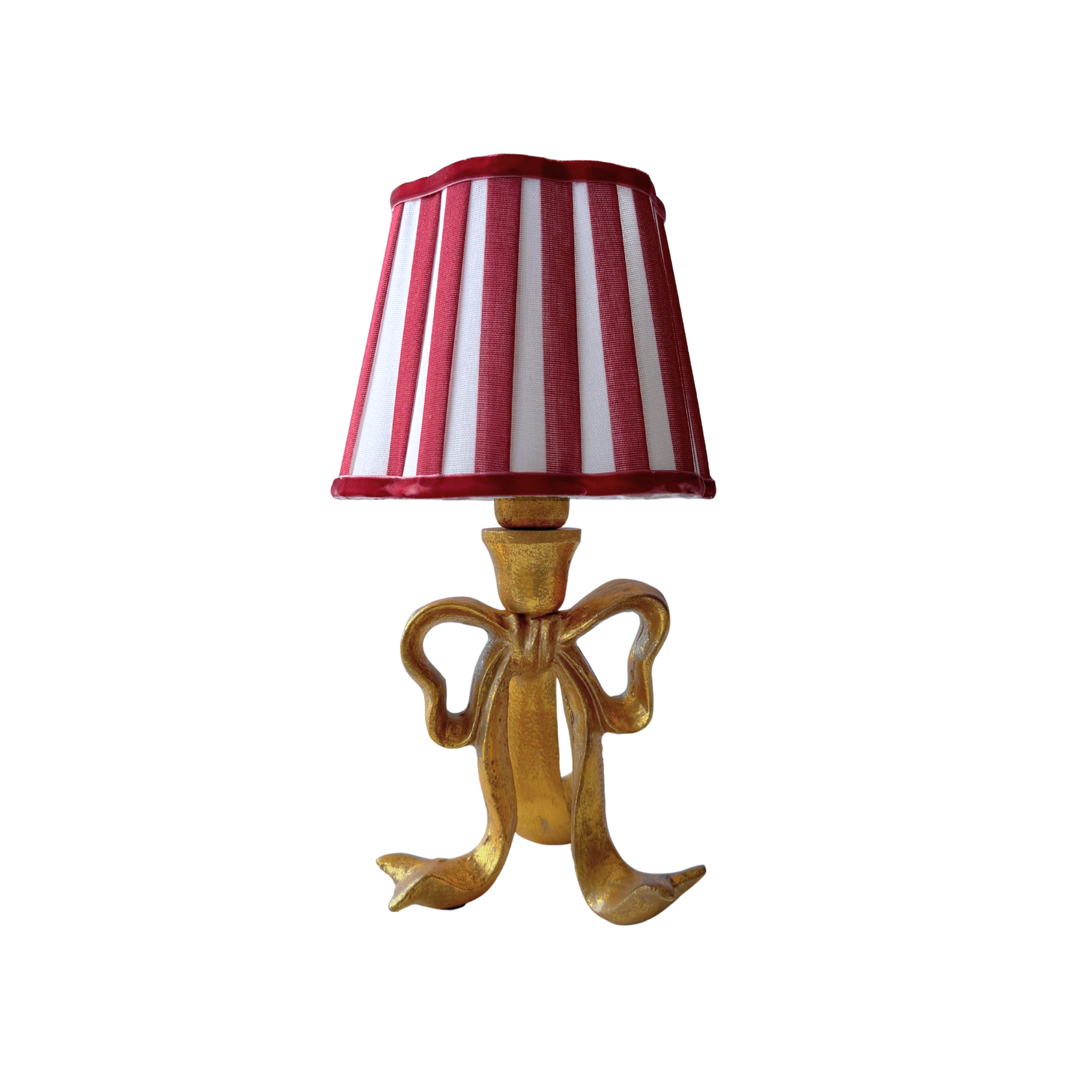 Red Stripe Scallop Lamp Shade & Beau Base - Table Lamp - LUXE AND BEAU