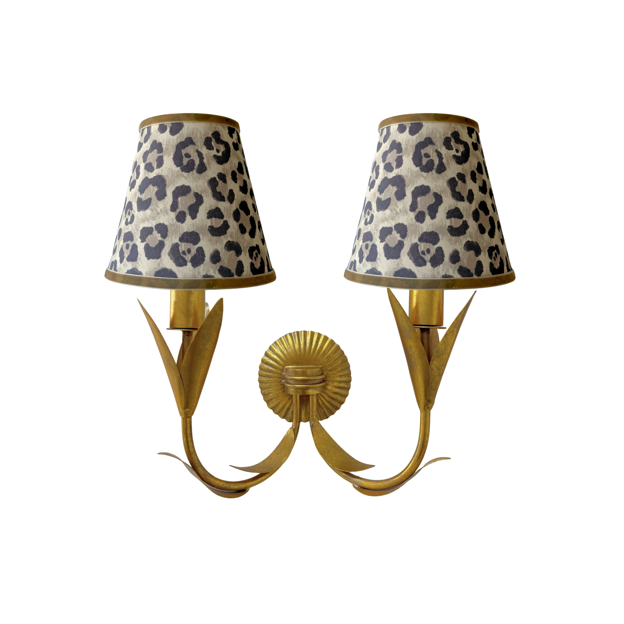 Leopard Shade and La Fleur Antique Gold Wall Sconce - LUXE AND BEAU