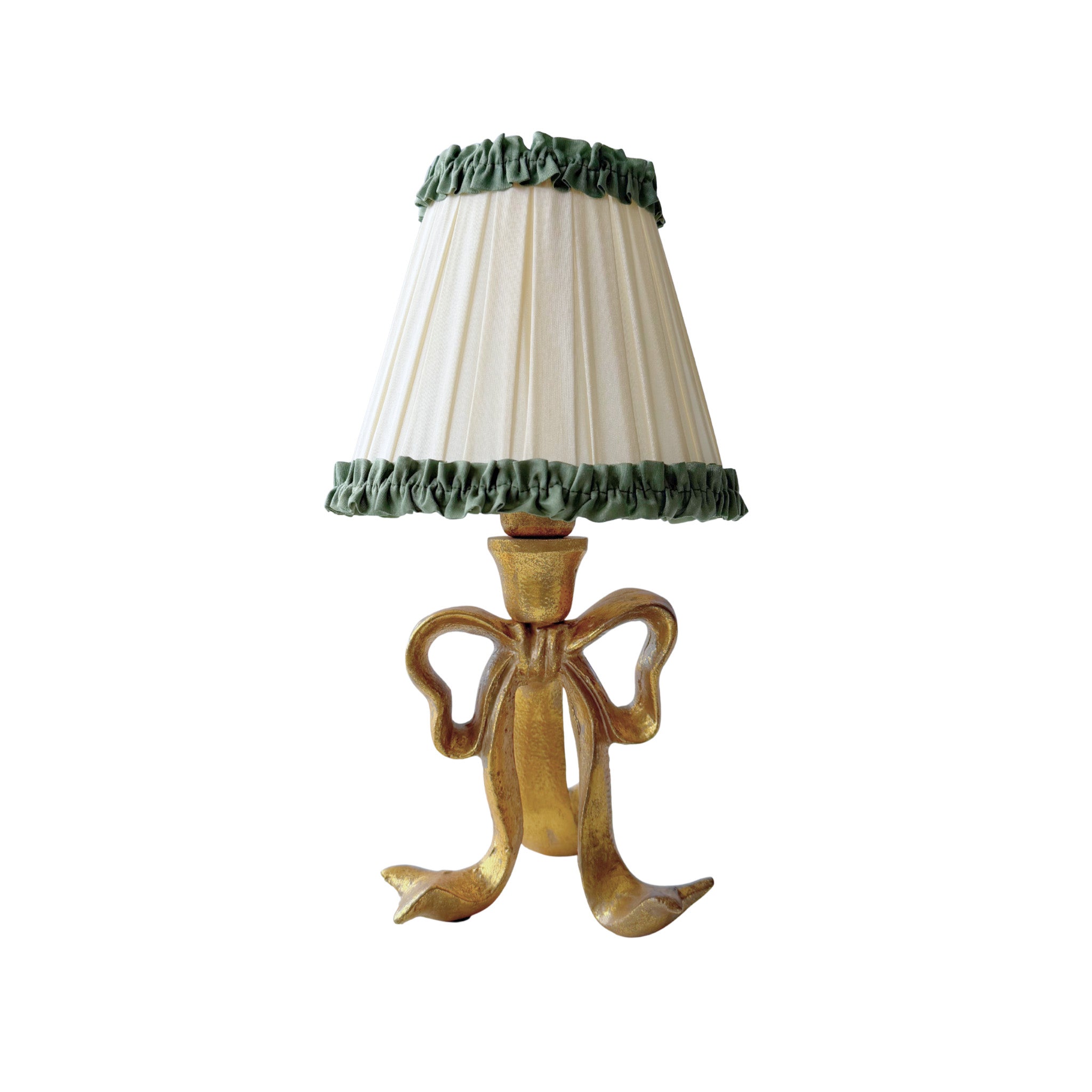 Audrey Cream and Hunter Green Lamp Shade & Beau Base - Table Lamp - LUXE AND BEAU
