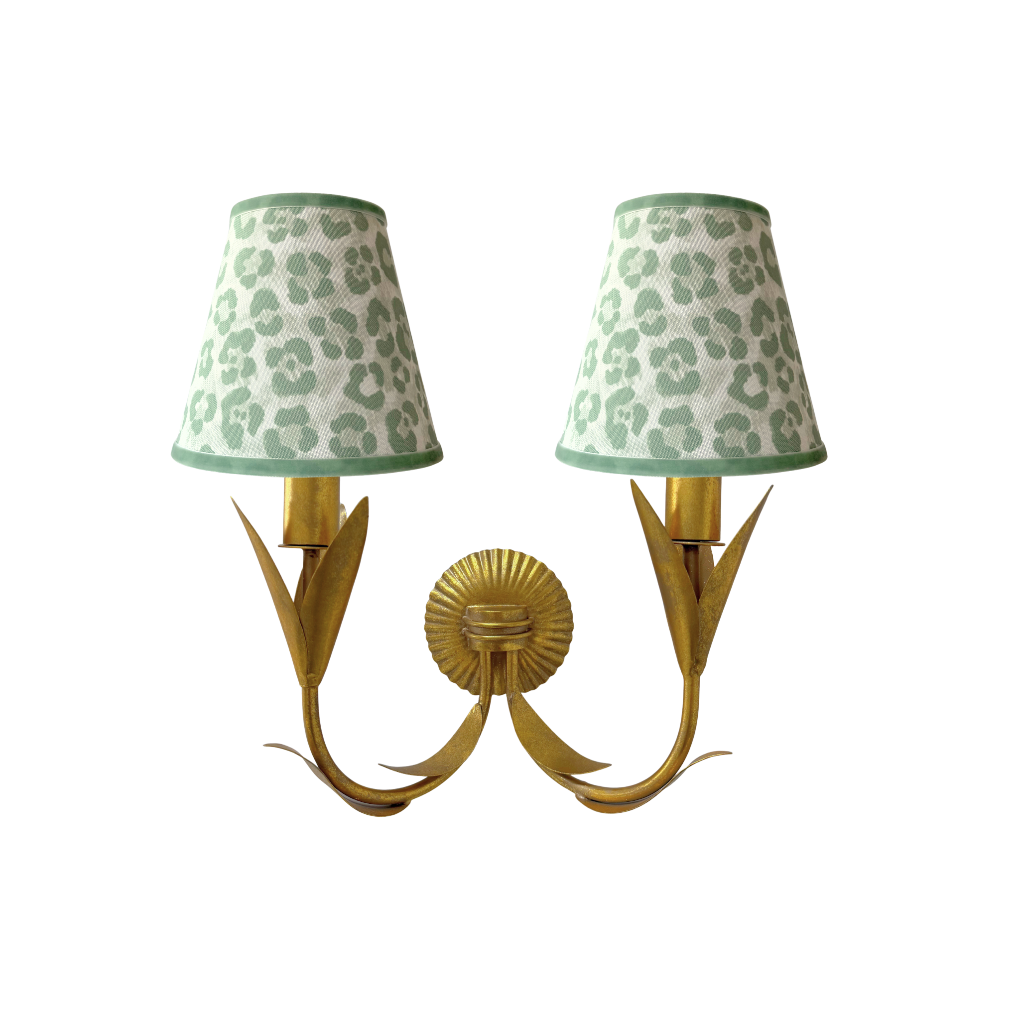 Pistachio Leopard Shade and La Fleur Antique Gold Wall Sconce - LUXE AND BEAU